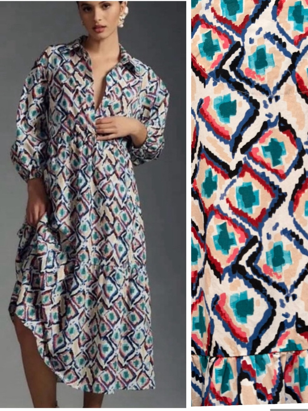 MAEVE x ANTHROPOLOGIE The Bettina Tiered Midi Shirt Dress  Small